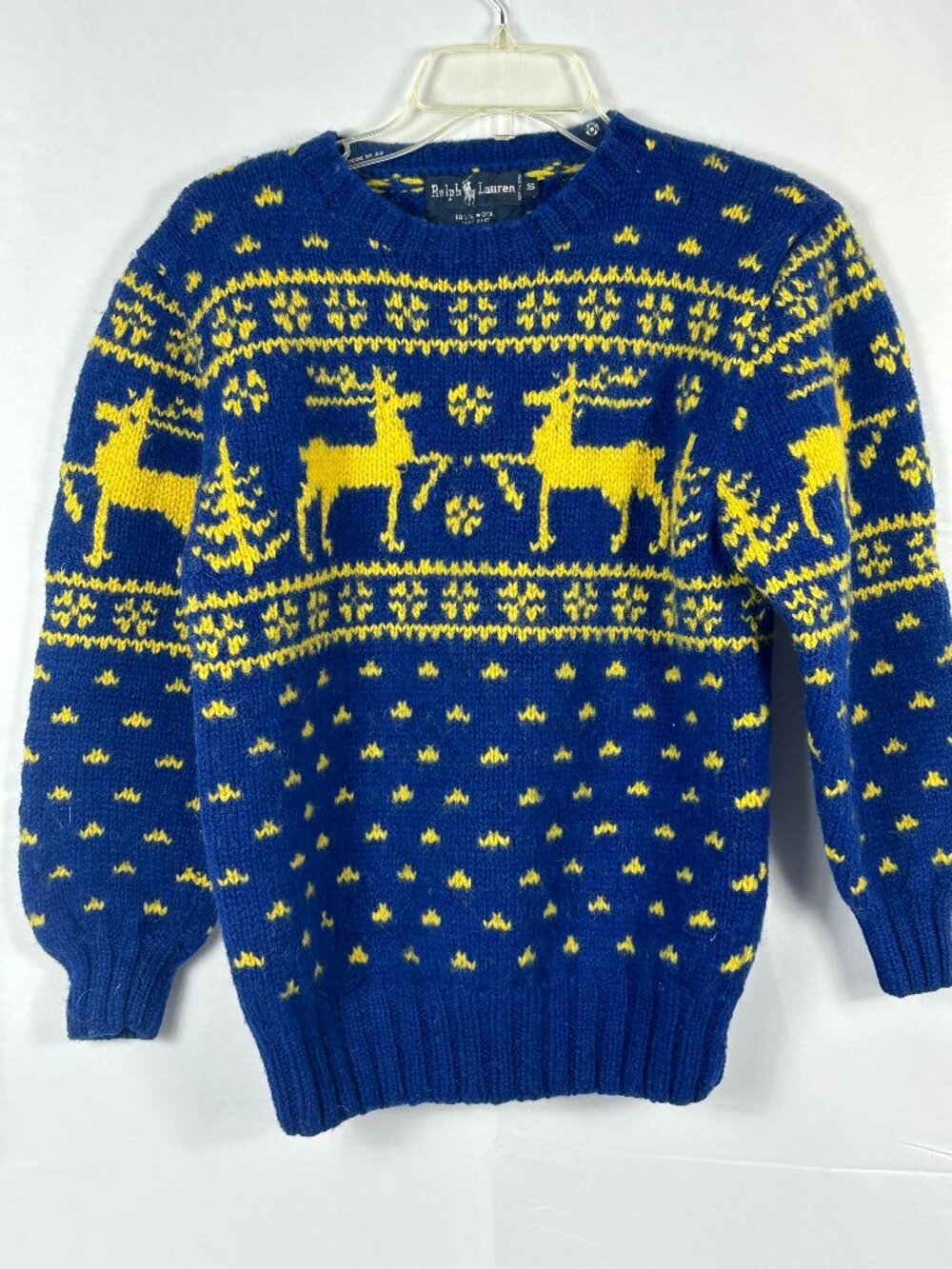 Polo Ralph Lauren Reindeer Sweater Hand Knit Wool Fair Isle Christmas Vtg Small